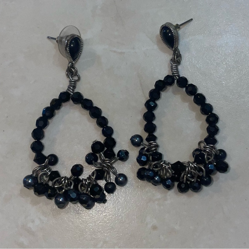 Black Beaded Dangle Earrings